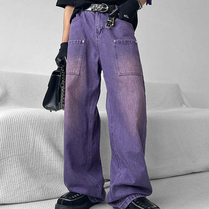 Grunge Purple Baggy Jeans - Y2K Fashion Essential for 2000s Style