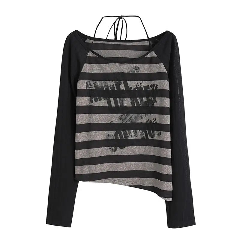 Grunge Striped Slouch Top - Y2K Fashion Essential for 2000s Style