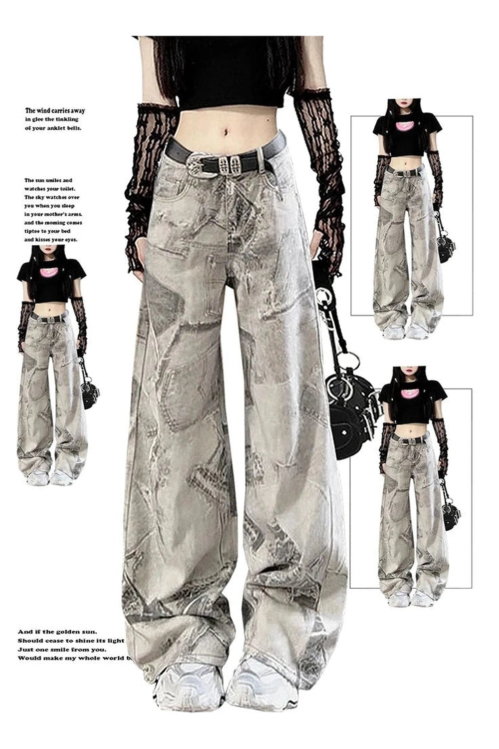 Grunge Washed Graffiti Wide-Leg Jeans - Y2K Fashion Essential