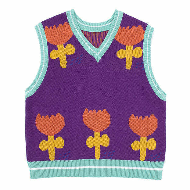 Happy Flower Knit Vest - Embrace Y2K Fashion with 2000s Style Aesthetic