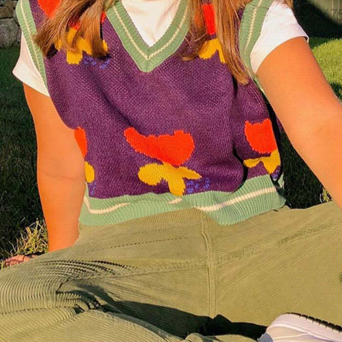 Happy Flower Knit Vest - Embrace Y2K Fashion with 2000s Style Aesthetic