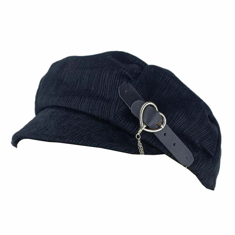 Heart Buckle Baker Boy Cap - Trendy Y2K Fashion Accessory for Stylish Looks