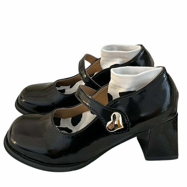 Heart Buckle Mary Jane Shoes - Y2K Fashion Statement for Trendy Looks