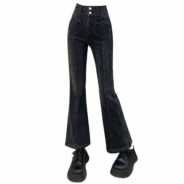 Heart Crush Flare Cropped Jeans - Y2K Fashion Essential for 2000s Style