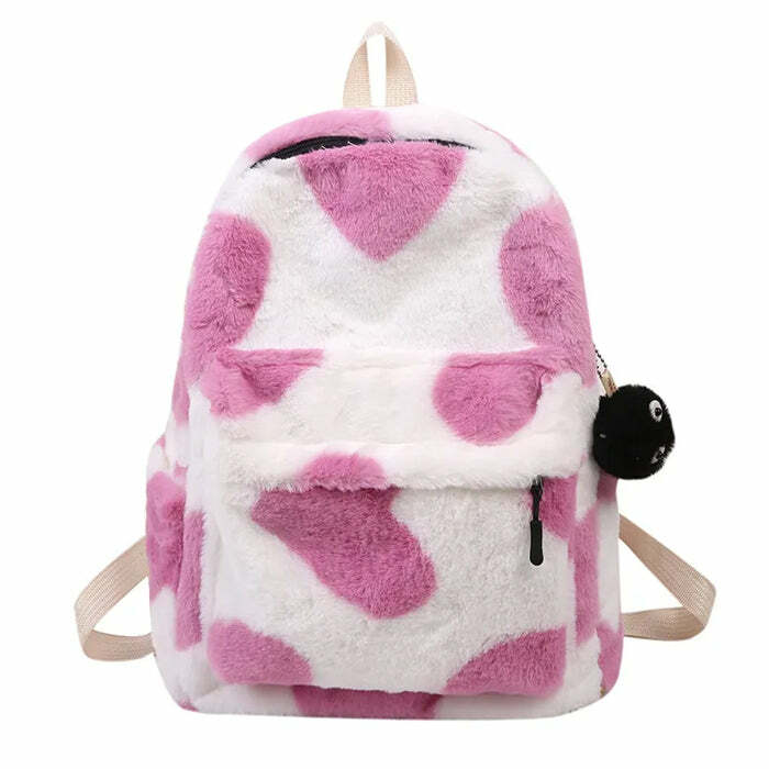 Heart Crush Fuzzy Backpack - Y2K Fashion Essential for Trendy Outfits