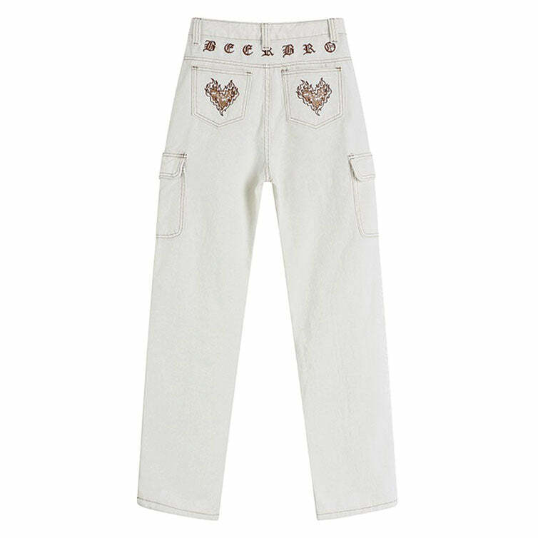 Heart Embroidery Cargo Jeans - Trendy Y2K Fashion for Stylish Outfits