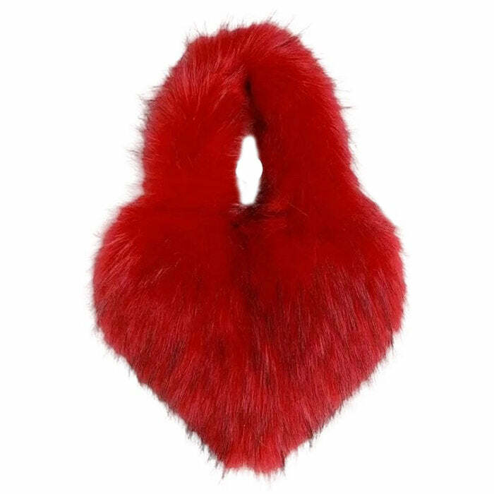 Heart Shape Fuzzy Handbag - Y2K Fashion Essential for 2000s Style