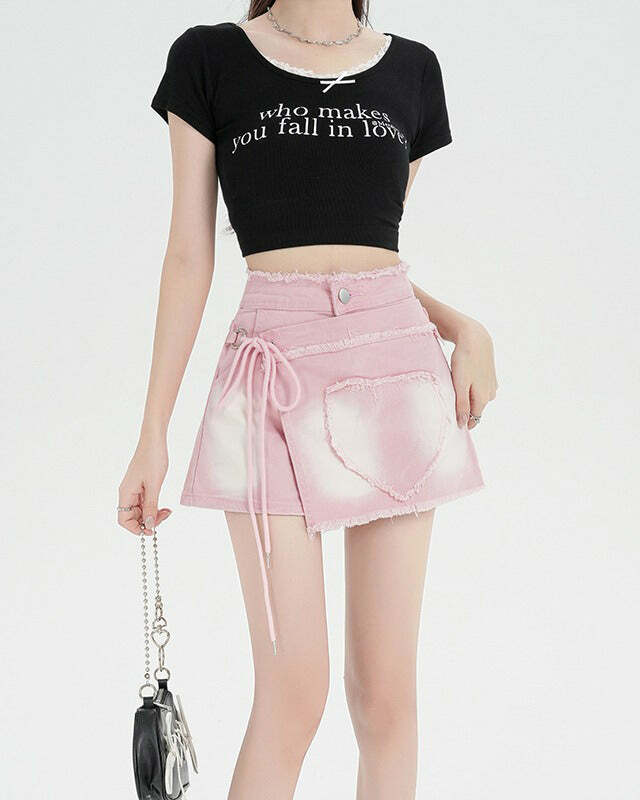 Heart Stealer Y2K Fashion Wrap Skort - Trendy 2000s Style Essential