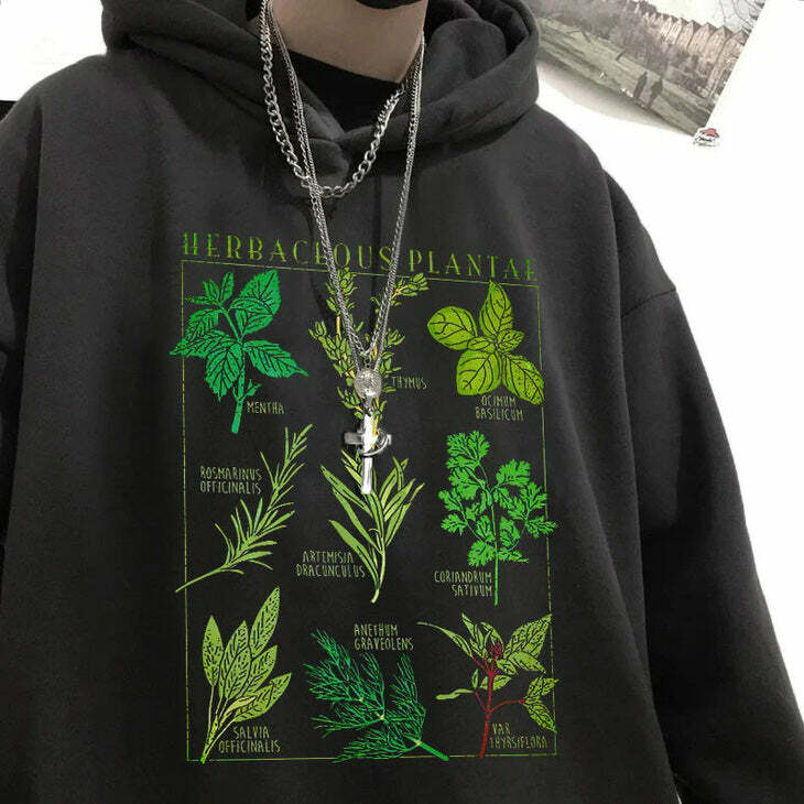 Herbaceous Plantae Y2K Hoodie - Trendy 2000s Fashion Aesthetic