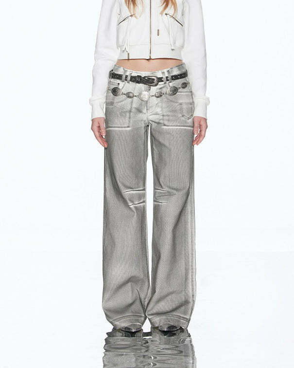 High Fashion Silver Jeans: Embrace Y2K Style with 2000s Aesthetic