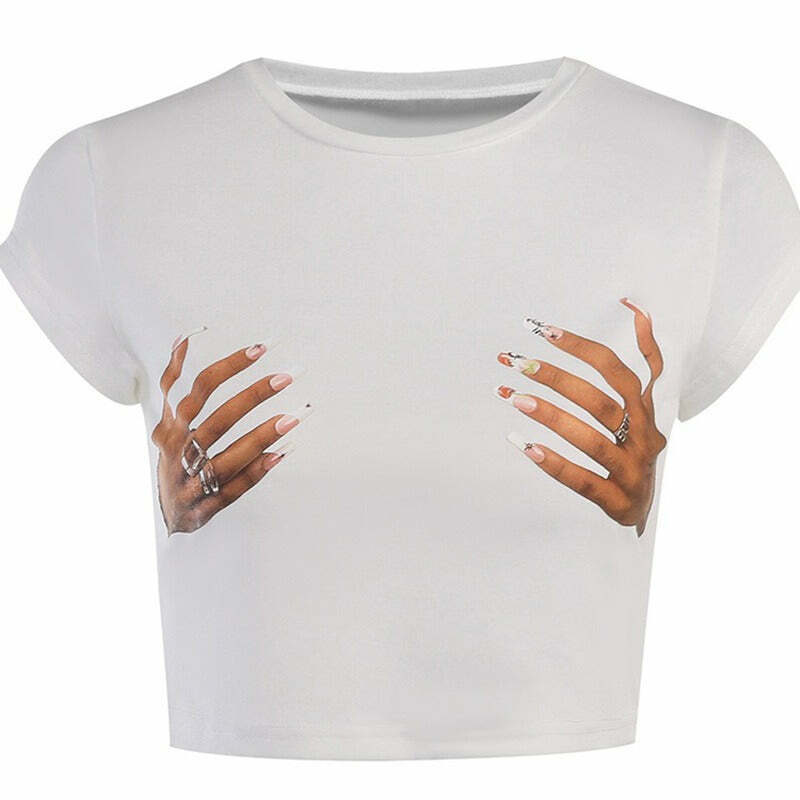 Hold Me Tight Hand Print Crop Top - Y2K Fashion Aesthetic Essential