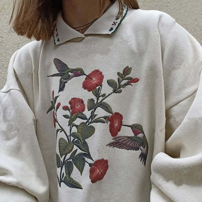 Hummingbird Vintage Sweatshirt - Y2K Aesthetic 2000s Fashion Essential