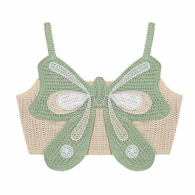 Indie Aesthetic Y2K Butterfly Crochet Top - 2000s Fashion Trend