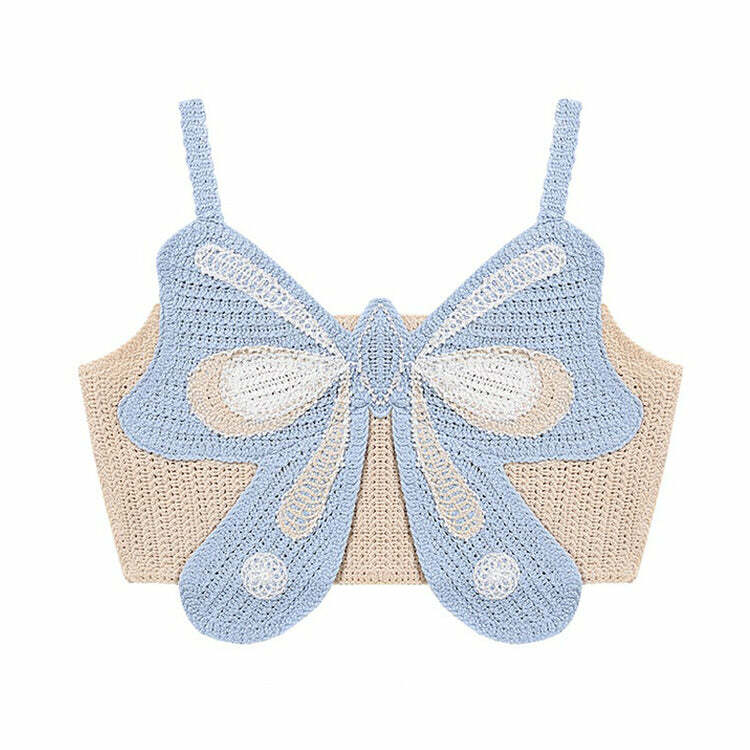 Indie Aesthetic Y2K Butterfly Crochet Top - 2000s Fashion Trend