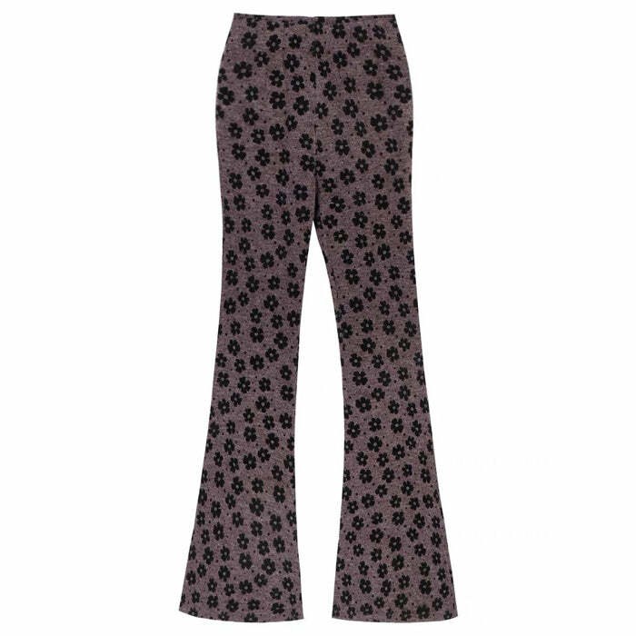 Indie Aesthetic Y2K Floral Flare Trousers for Trendy 2000s Style