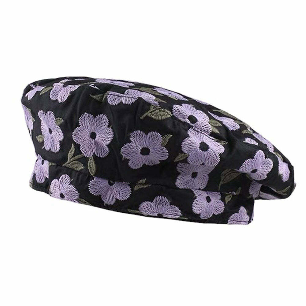 Indie Kid Floral Embroidery Beret Hat - Y2K Aesthetic Fashion Accessory