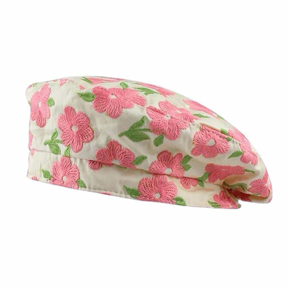 Indie Kid Floral Embroidery Beret Hat - Y2K Aesthetic Fashion Accessory