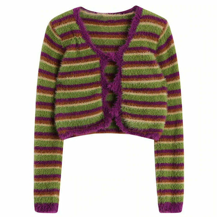 Indie Kid Fuzzy Cardigan - Embrace Y2K Fashion with Cozy 2000s Style