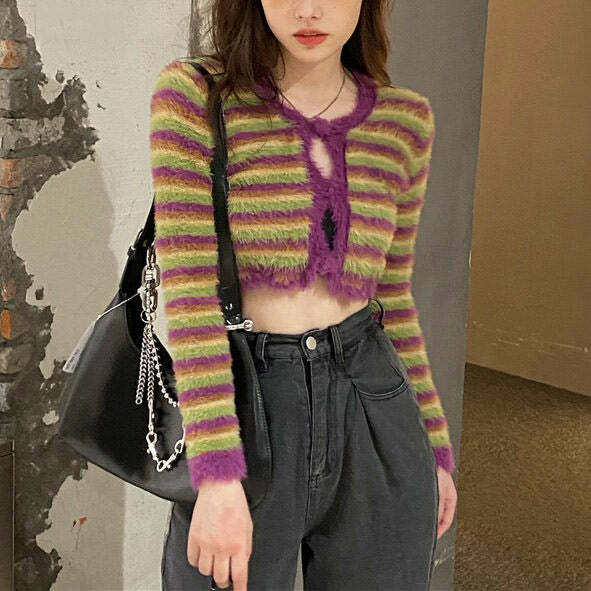 Indie Kid Fuzzy Cardigan - Embrace Y2K Fashion with Cozy 2000s Style