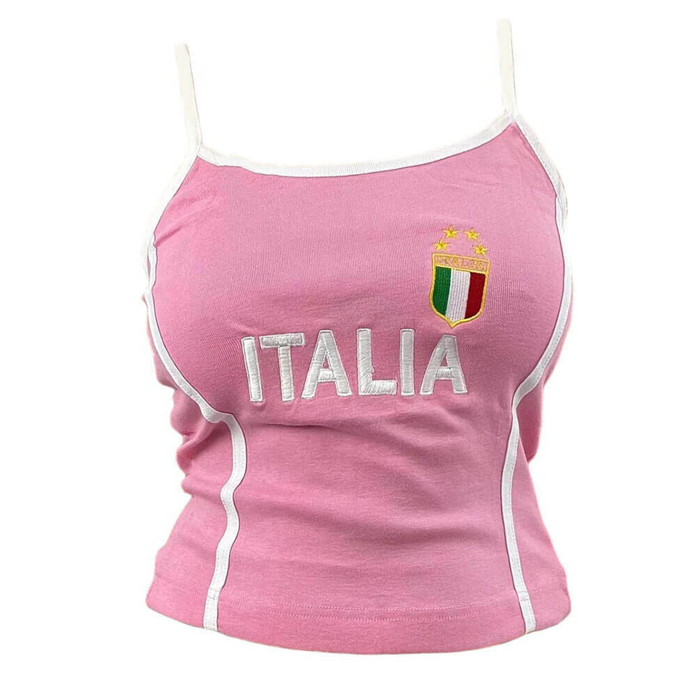 Italia Embroidery Y2K Tank Top - Trendy 2000s Style for Every Occasion