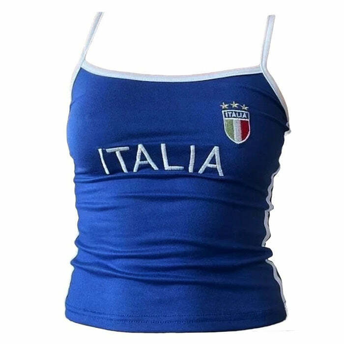 Italia Embroidery Y2K Tank Top - Trendy 2000s Style for Modern Fashion