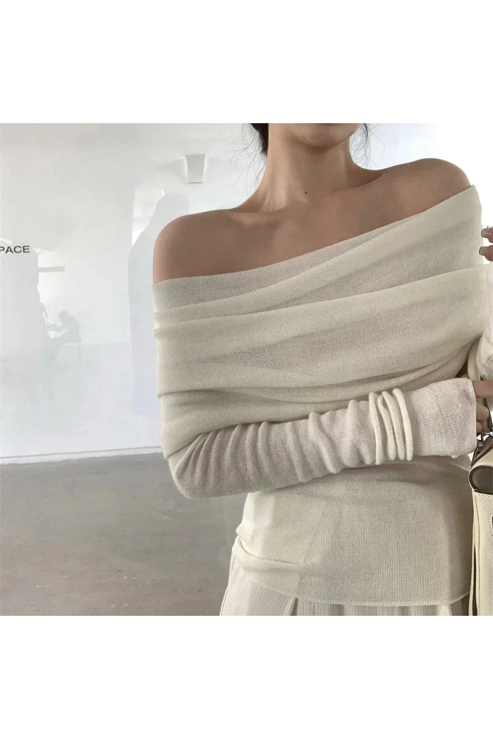 Ivory Off-Shoulder Wrap Top - Y2K Fashion Essential for Stylish Outfits