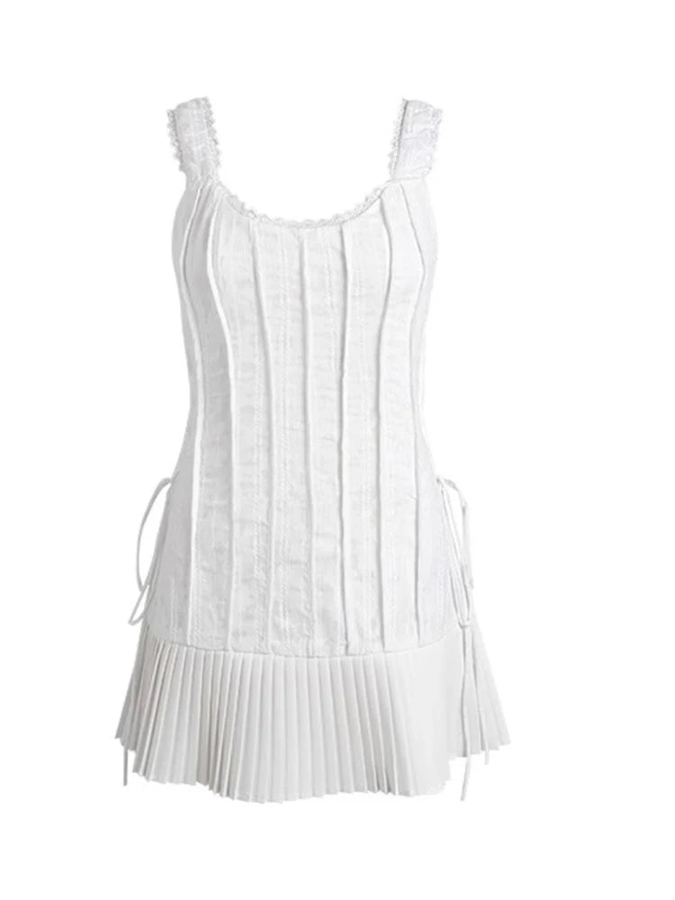 Ivory Pleated Corset Mini Dress - Y2K Fashion Inspired 2000s Style