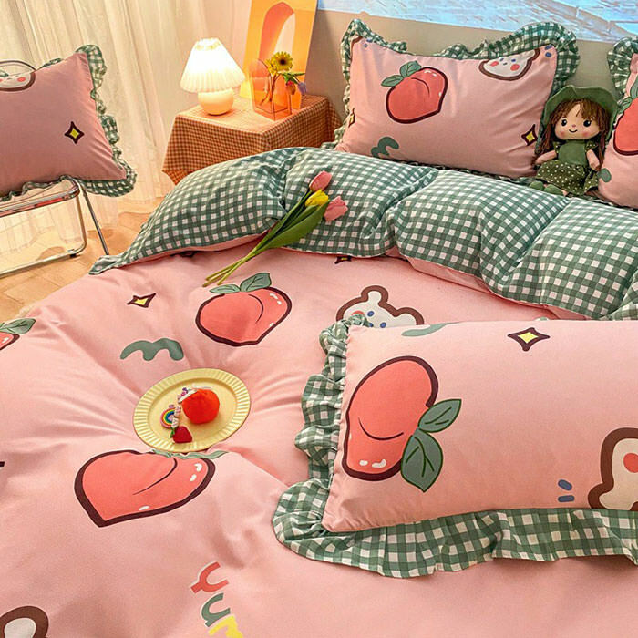 Kawaii Peach Bedding Set - Y2K Aesthetic 2000s Fashion Inspired Decor 🍑