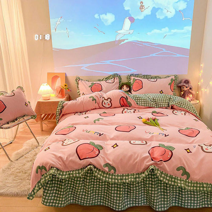 Kawaii Peach Bedding Set - Y2K Aesthetic 2000s Fashion Inspired Decor 🍑