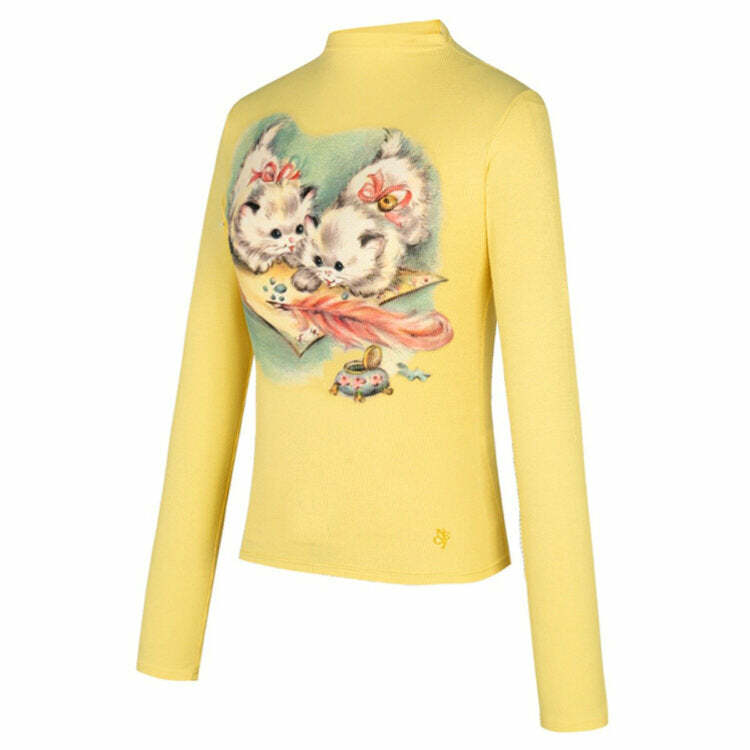 Kitty Y2K Long Sleeve Top - Trendy 2000s Style Aesthetic Clothing