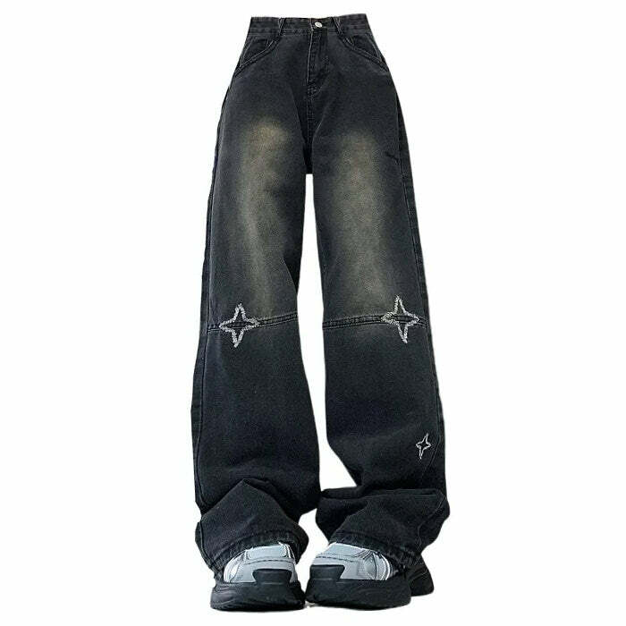 Knee Star Black Jeans - Y2K Fashion Essential for 2000s Style Outfits