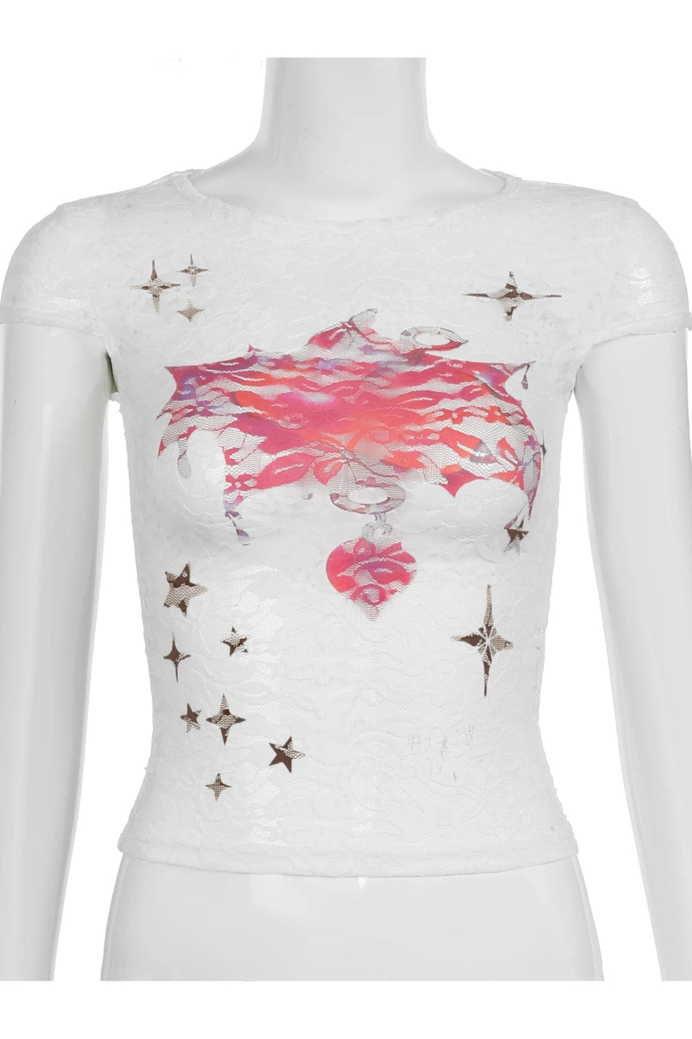 Lace Angelcore Graphic Crop Top - Y2K Fashion Aesthetic Essential