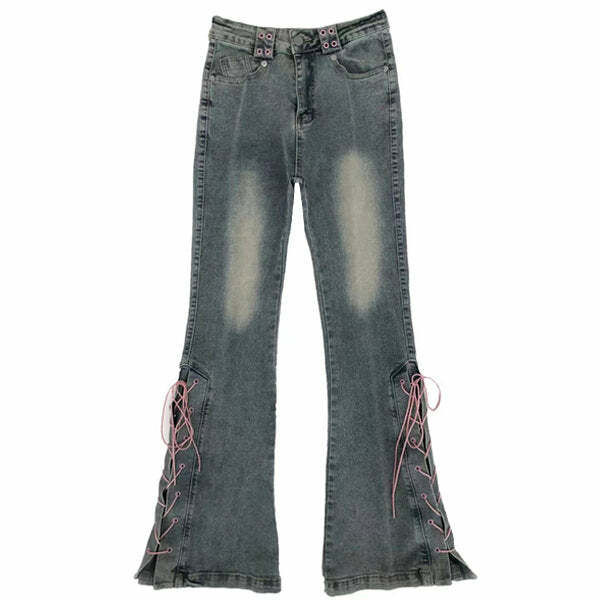 Lace Up Flared Jeans - Y2K Fashion Essential for 2000s Style Outfits