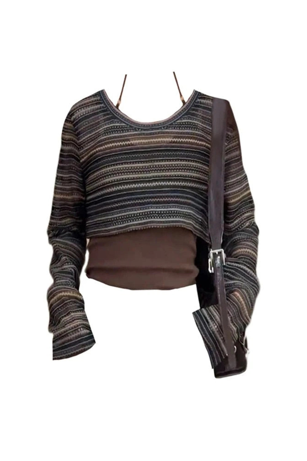 Layered Boho Knit Crop Top - Y2K Fashion Essential for 2000s Style