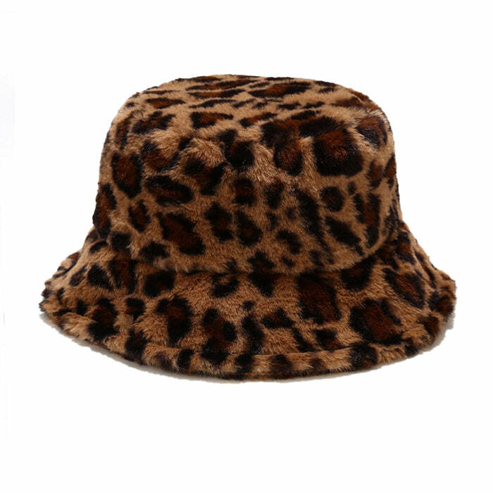 Leopard Fluffy Bucket Hat - Y2K Fashion Essential for Trendy Outfits