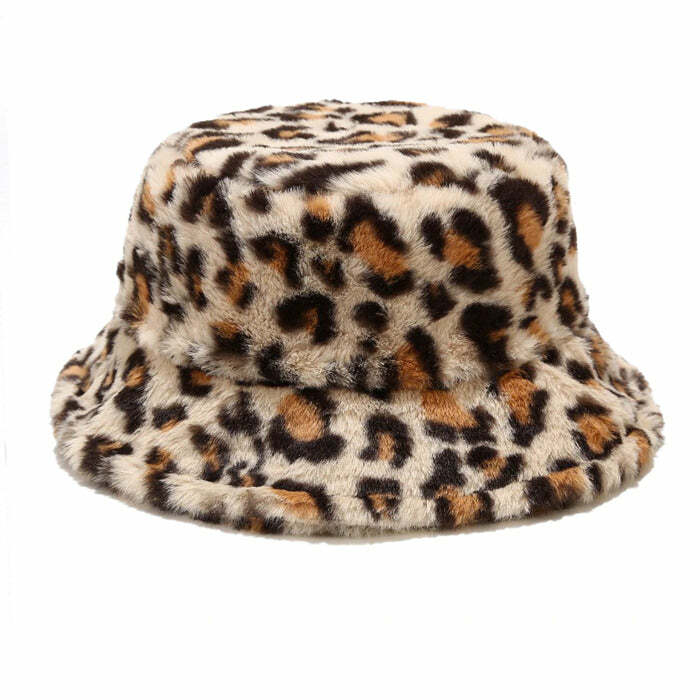 Leopard Fluffy Bucket Hat - Y2K Fashion Essential for Trendy Outfits