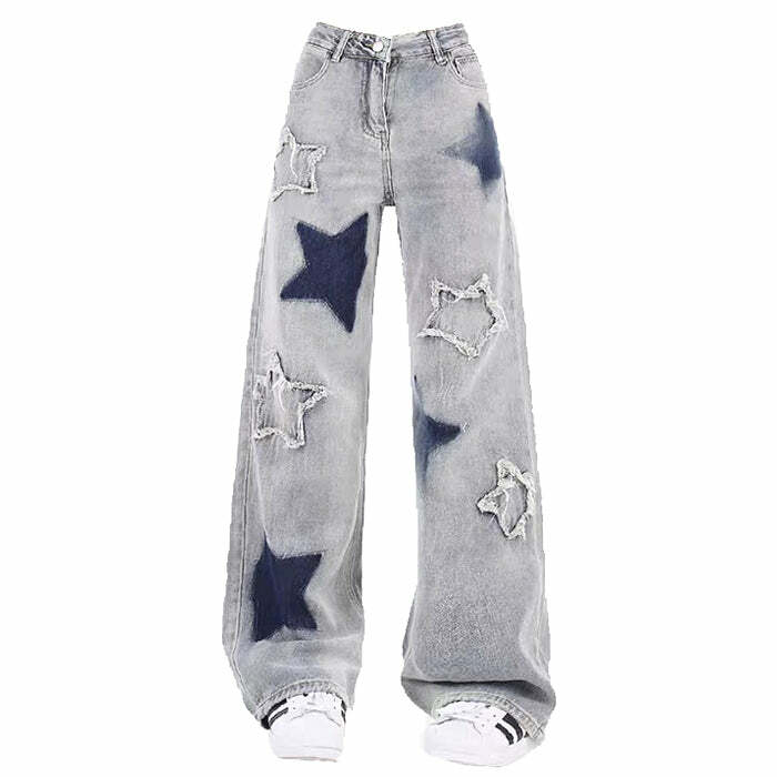 Light Blue Star Jeans - Y2K Fashion Essential for 2000s Style Outfits