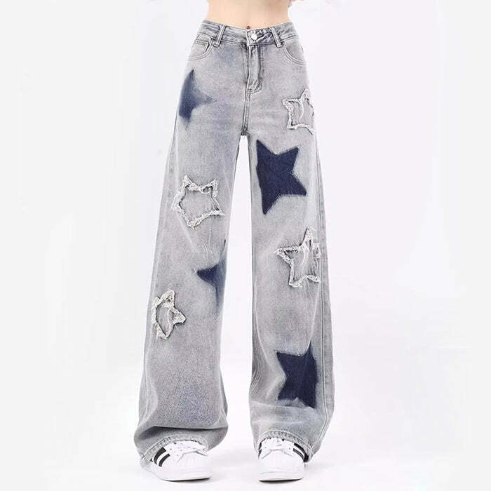 Light Blue Star Jeans - Y2K Fashion Essential for 2000s Style Outfits