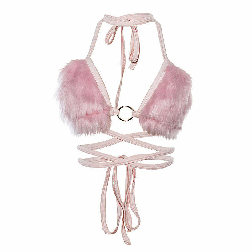 Light Pink Fuzzy Bra Top - Y2K Fashion Essential for Trendy Outfits