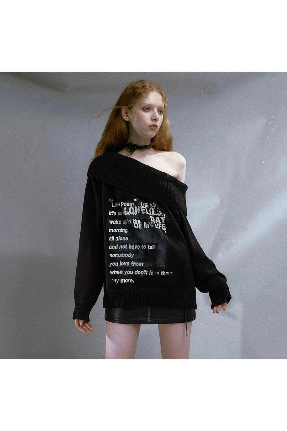 Lonely Verse Off-Shoulder Sweater: Embrace Y2K Fashion Aesthetic