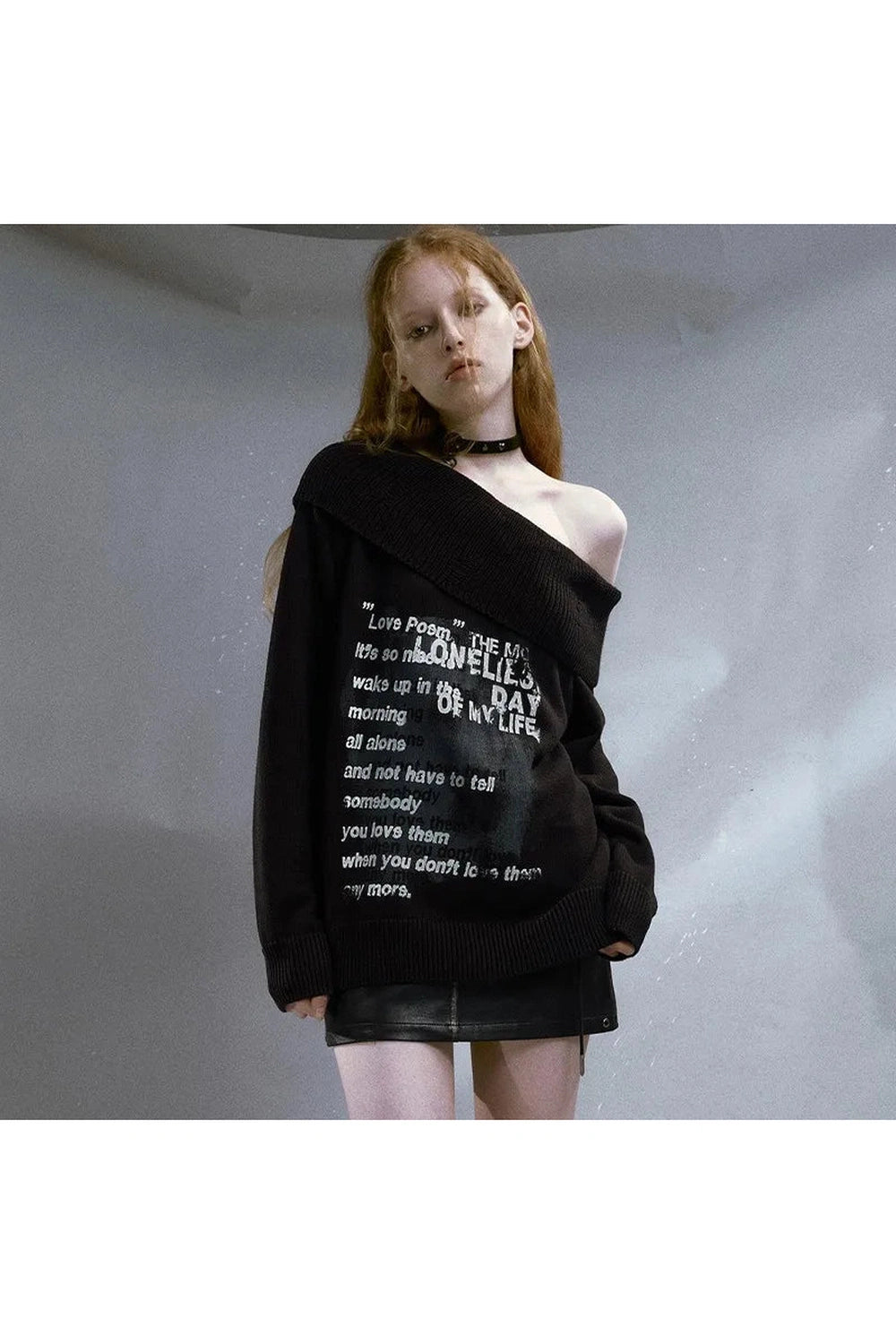 Lonely Verse Off-Shoulder Sweater: Embrace Y2K Fashion Aesthetic