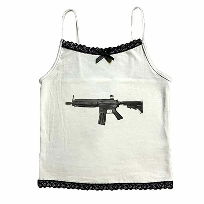 Love Roulette Gun Lace Tank Top - Y2K Fashion Essential for Stylish Outfits