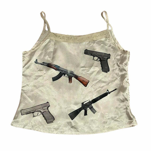 Love Roulette Gun Tank Top - Y2K Fashion Essential in White