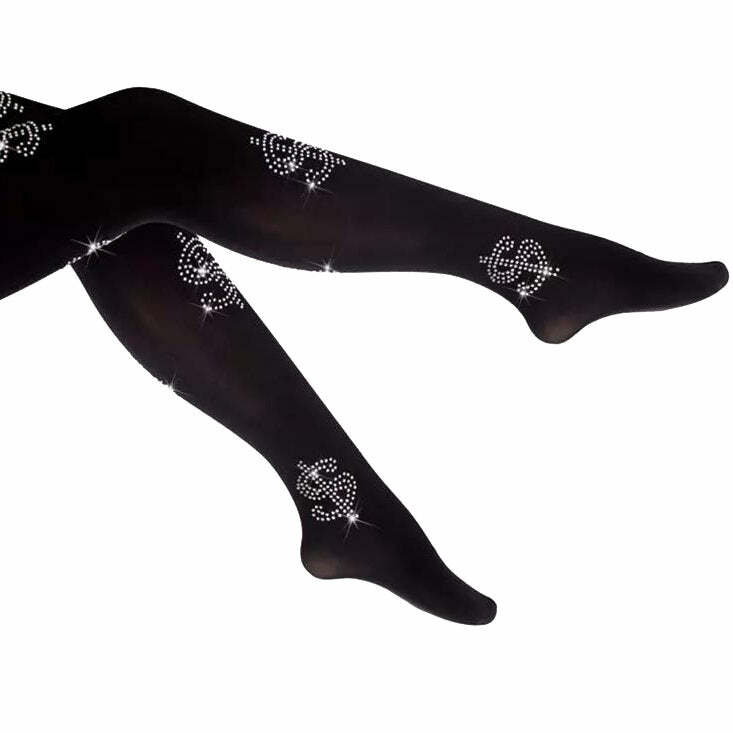 Made Of Money Rhinestone Tights - Y2K Fashion Statement Piece