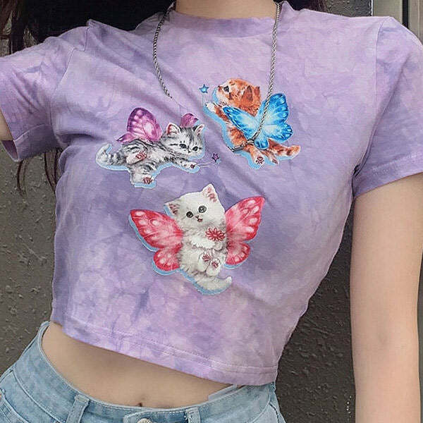 Magic Kitty Crop Top - Y2K Fashion Essential for Trendy Outfits