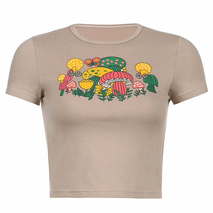 Magic Mushrooms Y2K Crop Top - Trendy 2000s Style Aesthetic Clothing