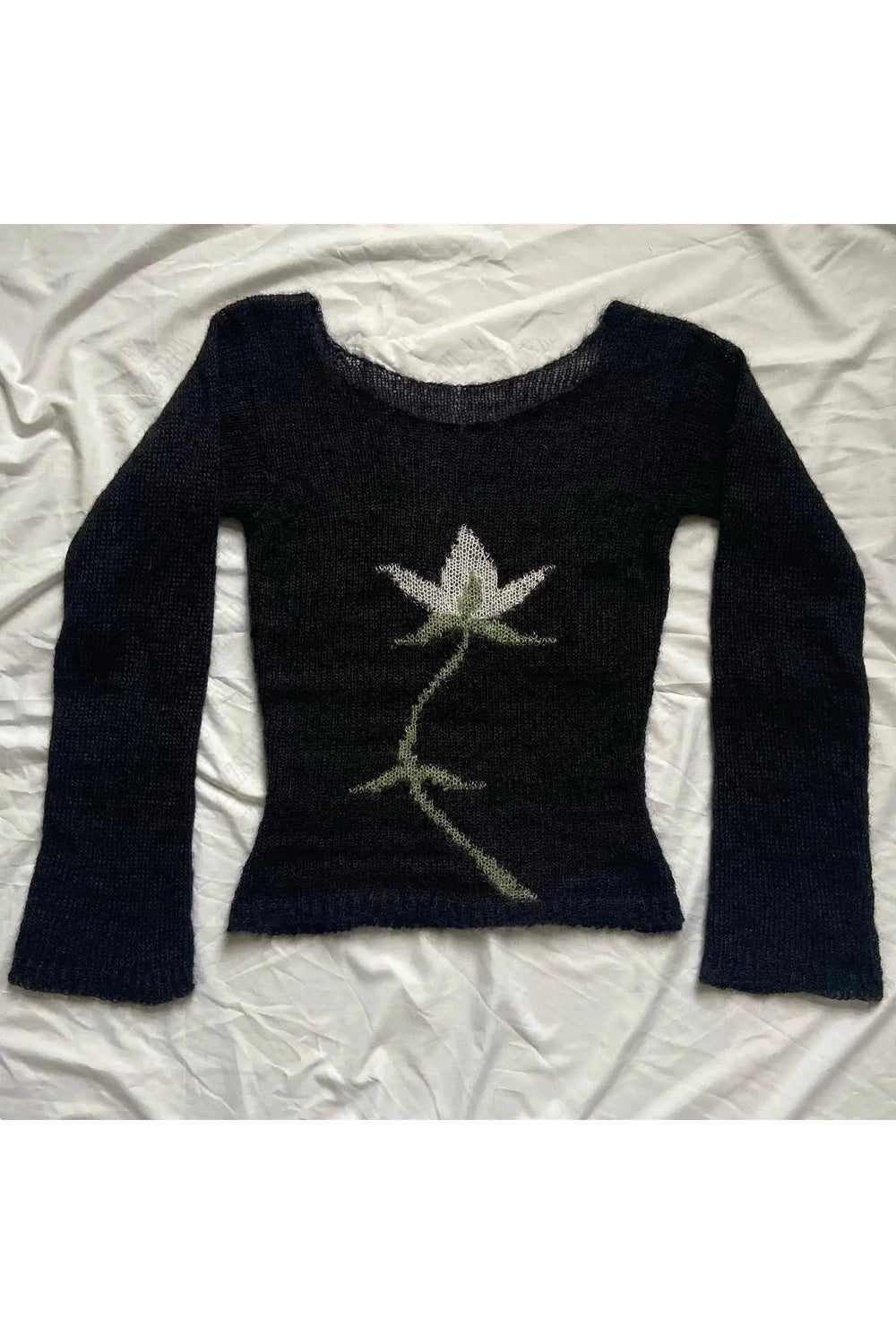 Midnight Bloom Y2K Knit Sweater - Trendy 2000s Style for Modern Fashion