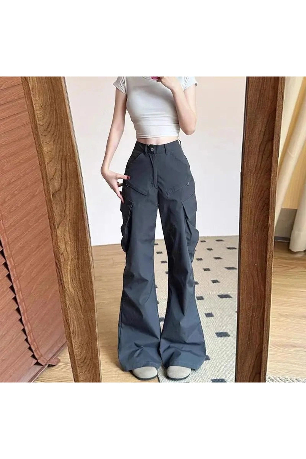 Midnight Cargo Flare Pants - Y2K Fashion Essential for Trendy Outfits