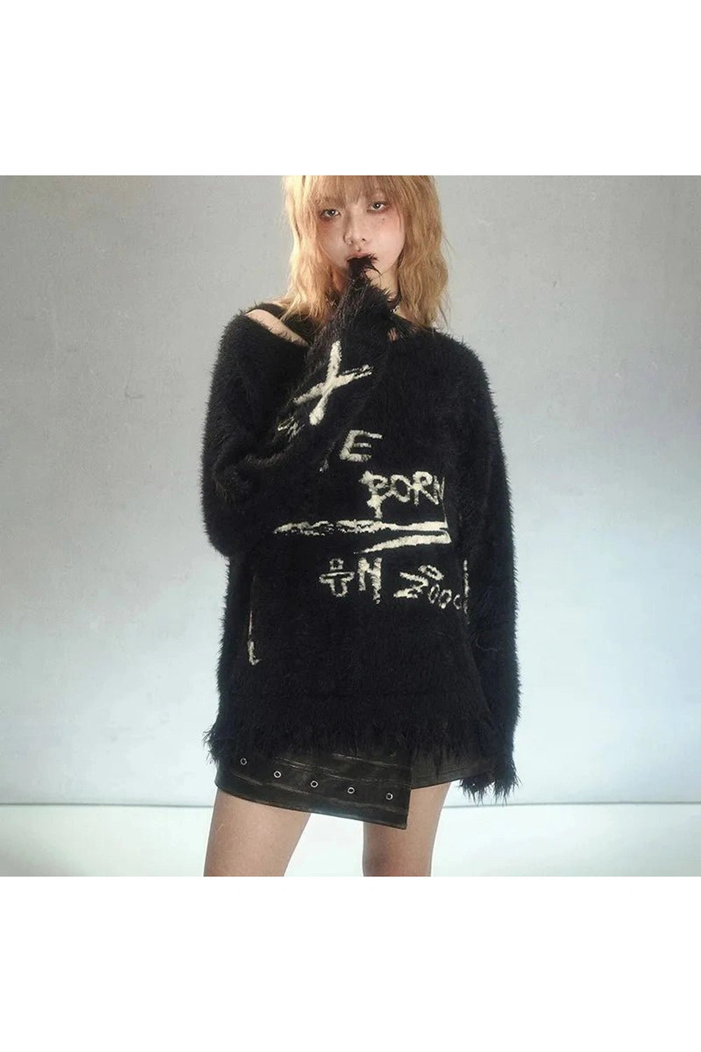 Midnight Chaos Y2K Fuzzy Sweater - Trendy 2000s Style Essential