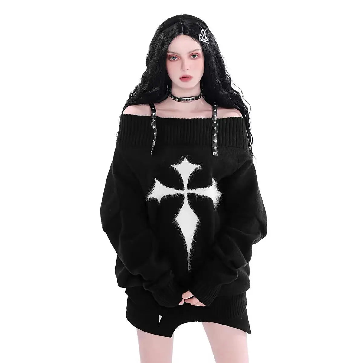 Midnight Cross Sweater - Y2K Fashion Essential for 2000s Style Lovers